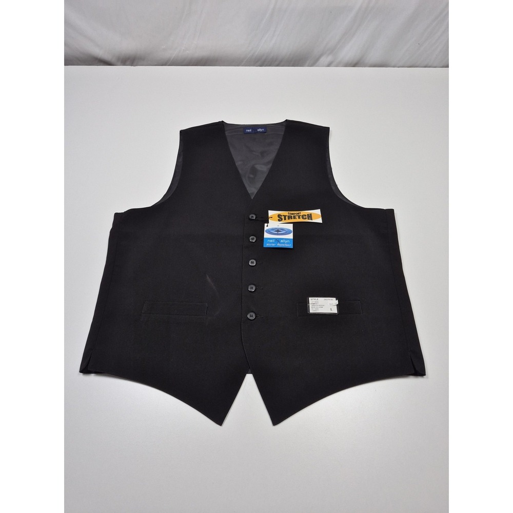 Neil Allyn Suit Vest Mens L Black Polyester Stretch Tuxedo Water Repellent NWT